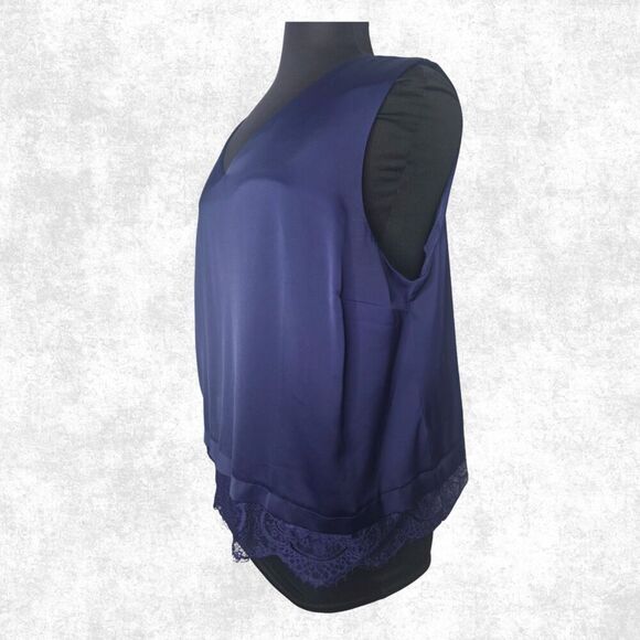 The Limited Navy Satin Tank Plus Size 1X Lace Hem Alt Witchy Festival Layer Top - Picture 5 of 6